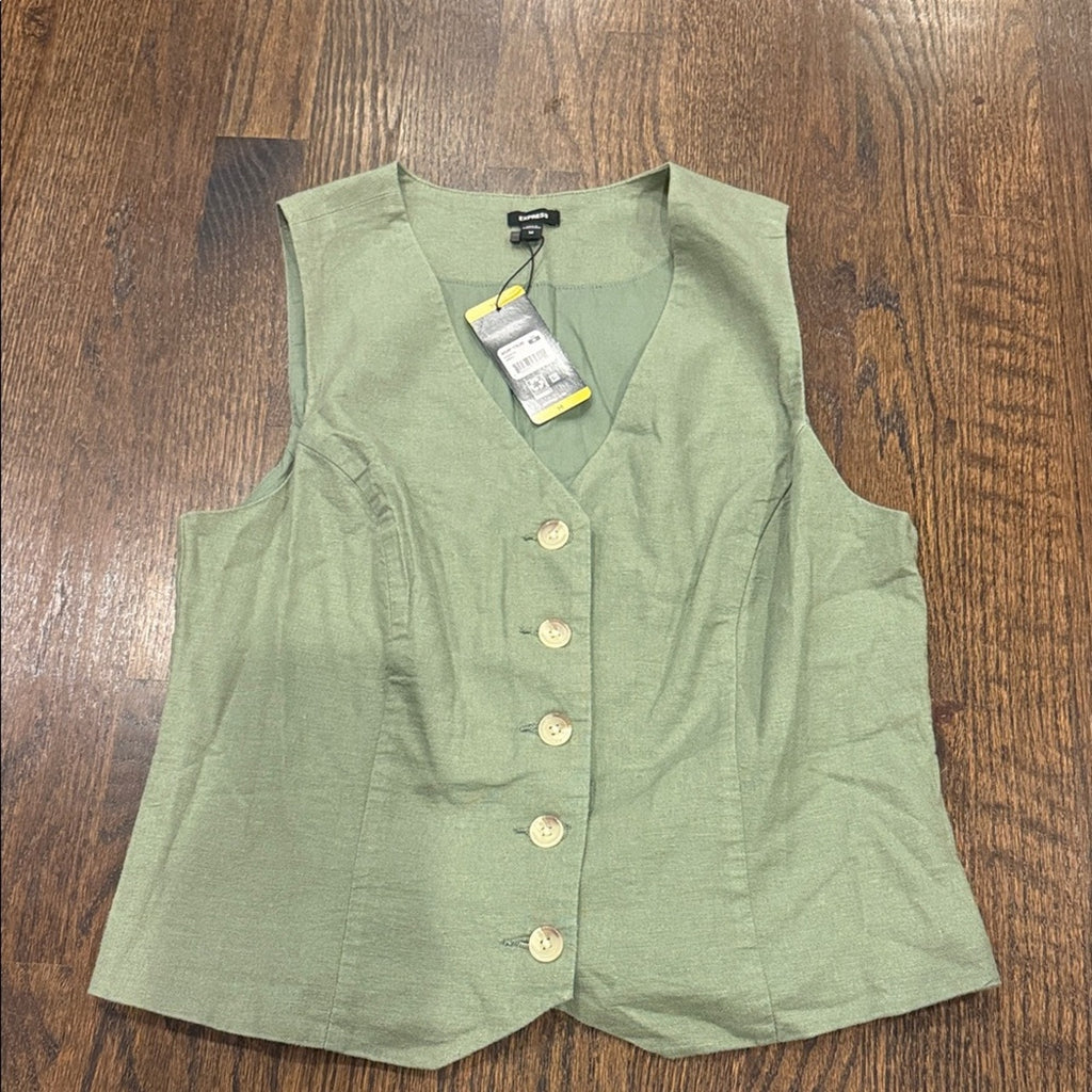 Express Women’s Linen Vest Dress Medium Olive Green NWT