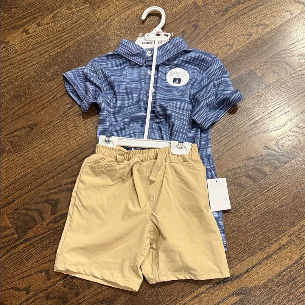 Lands End Blue Striped Shirt and Tan Shorts Set lands end size 6 NEW