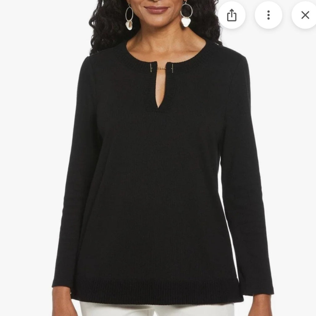 Rafaella Black Ribbed Long Sleeve Blouse Top Women’s Size Small