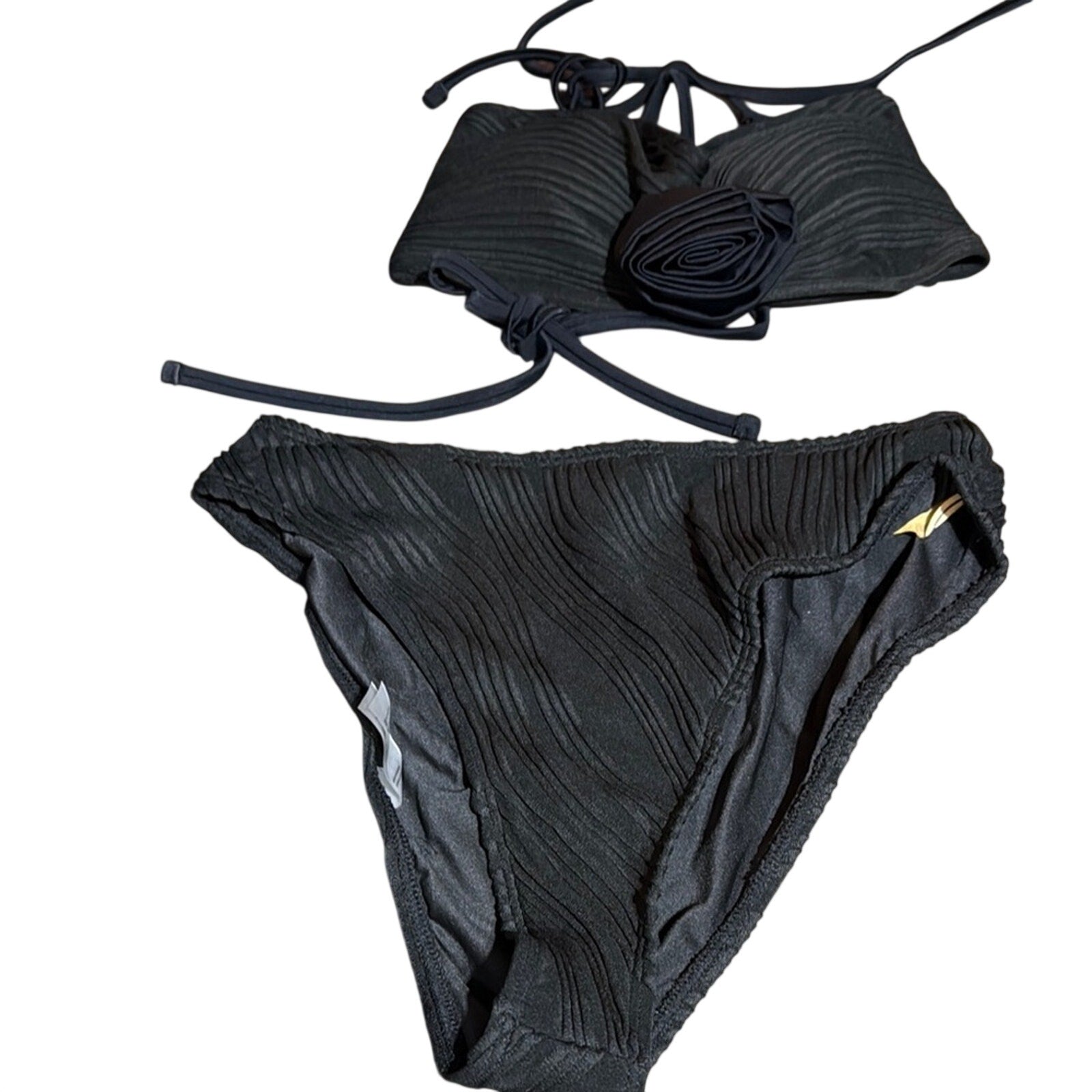 Amazon Black Textured Bikini Set convertible set 2 piece small