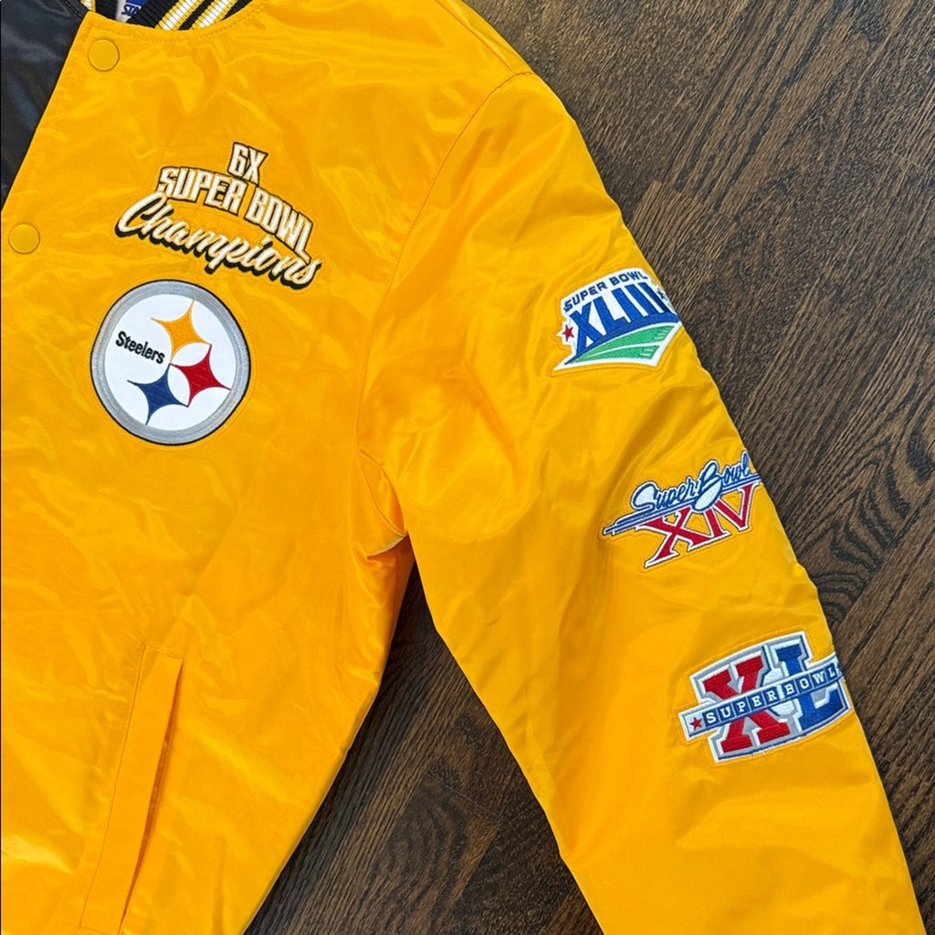 STARTER Black and Yellow Super Bowl Puffer men’s large Jacket Steelers NEW