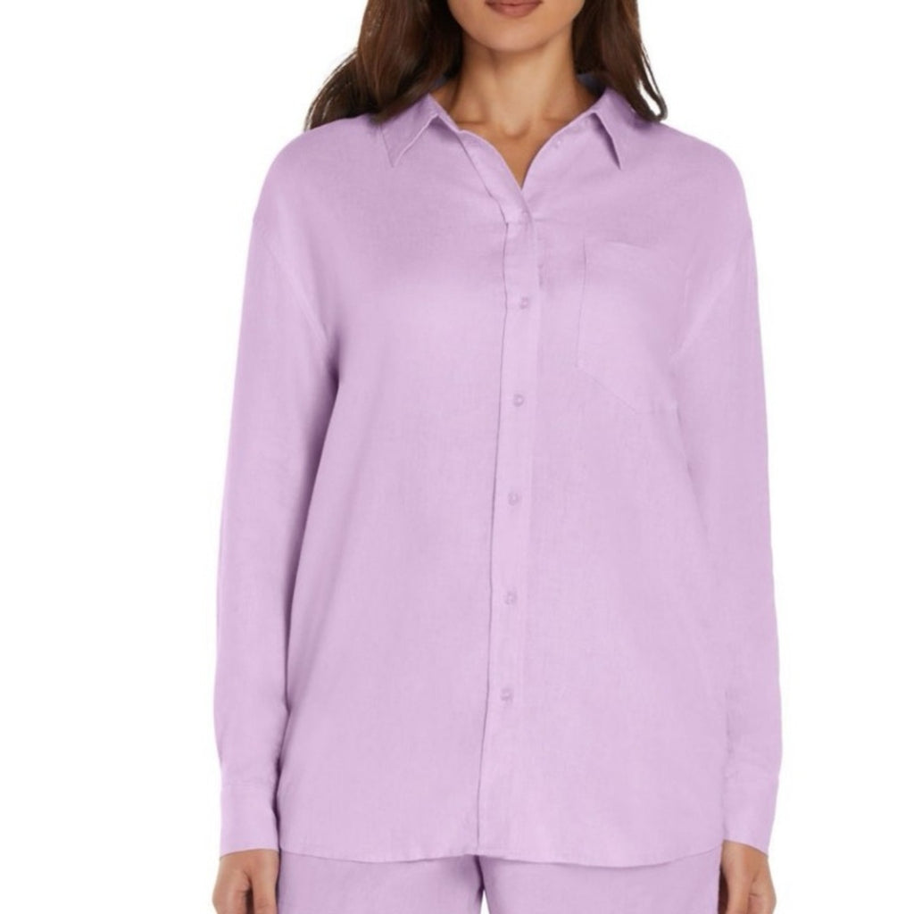 GAP Women’s Linen Button Down Shirt Pink White Striped Long Sleeve Medium New