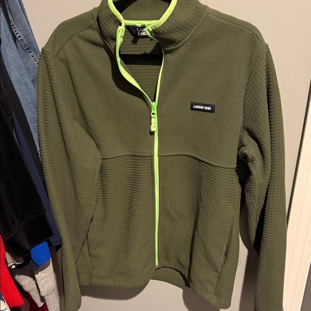 Lands' End men’s small Olive Green Fleece Jacket fleece Preloved condition