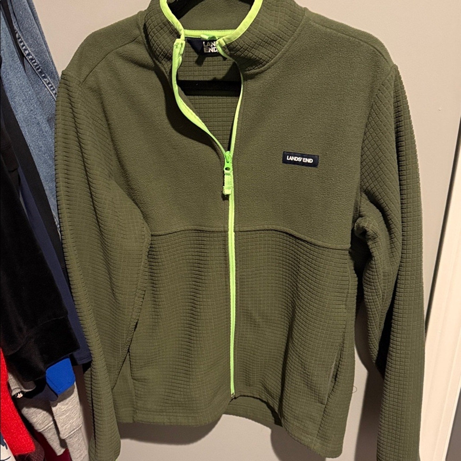 Lands' End men’s small Olive Green Fleece Jacket fleece Preloved condition