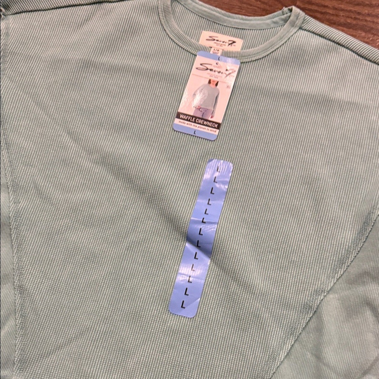 Seven7 woman’s Light Green Crewneck Sweater waffle seven 7