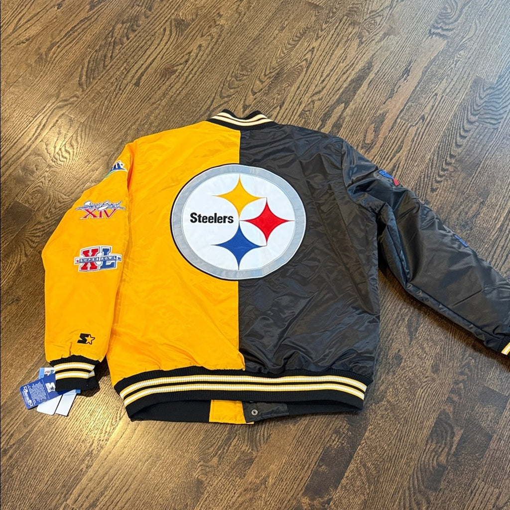 STARTER Black and Yellow Super Bowl Puffer men’s large Jacket Steelers NEW