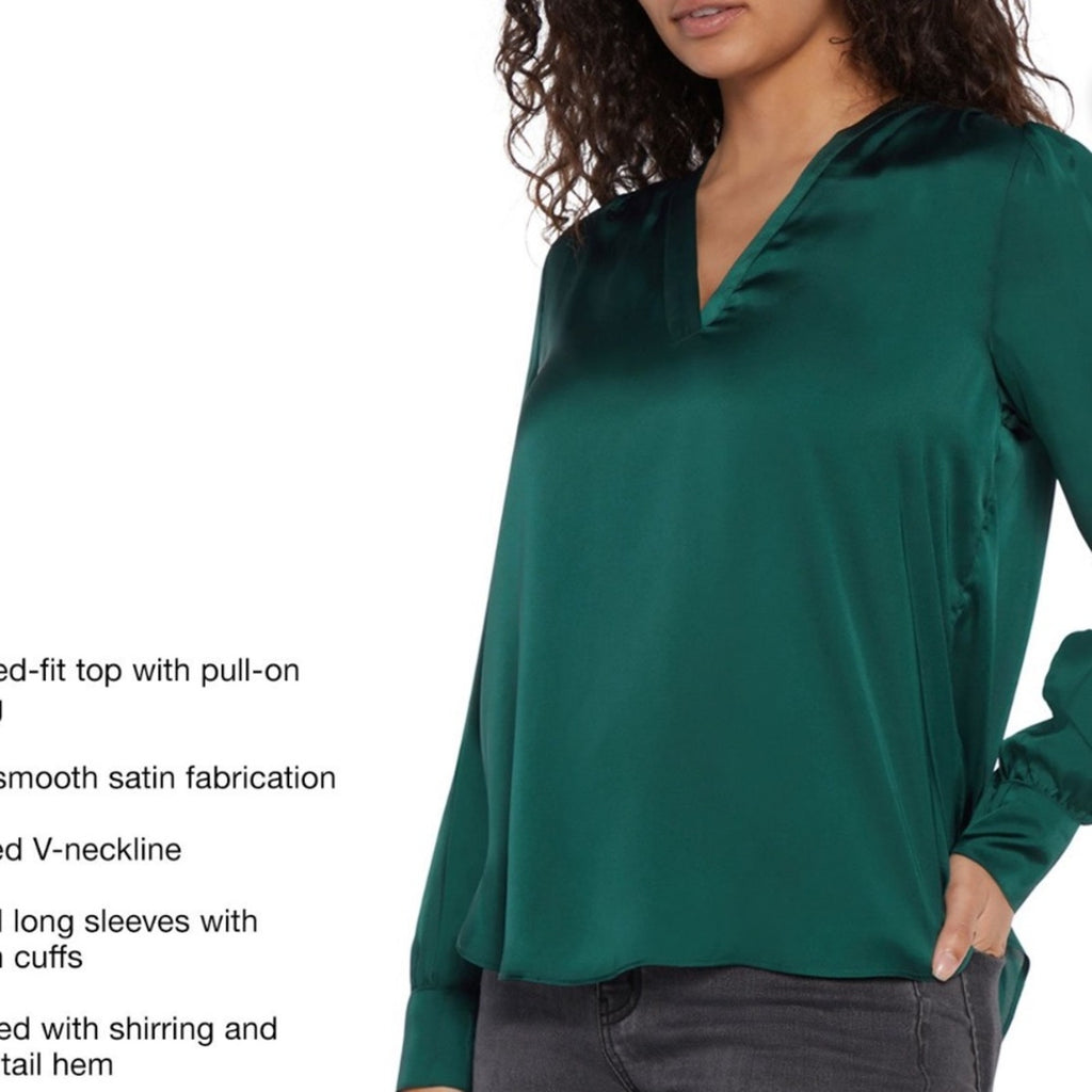 Express Emerald Satin V-Neck Blouse satin so cute 🥰 new small