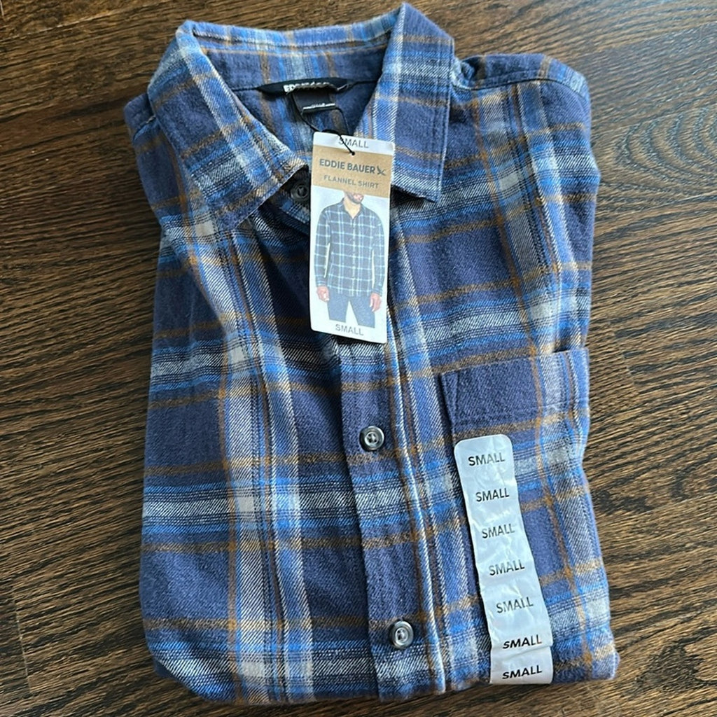 Eddie Bauer Men’s Plaid Flannel Button-Down Shirt Blue Small – NWT
