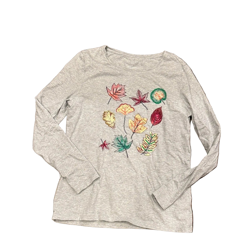 Talbots Gray Long Sleeve Shirt with Leaf Print petite P used