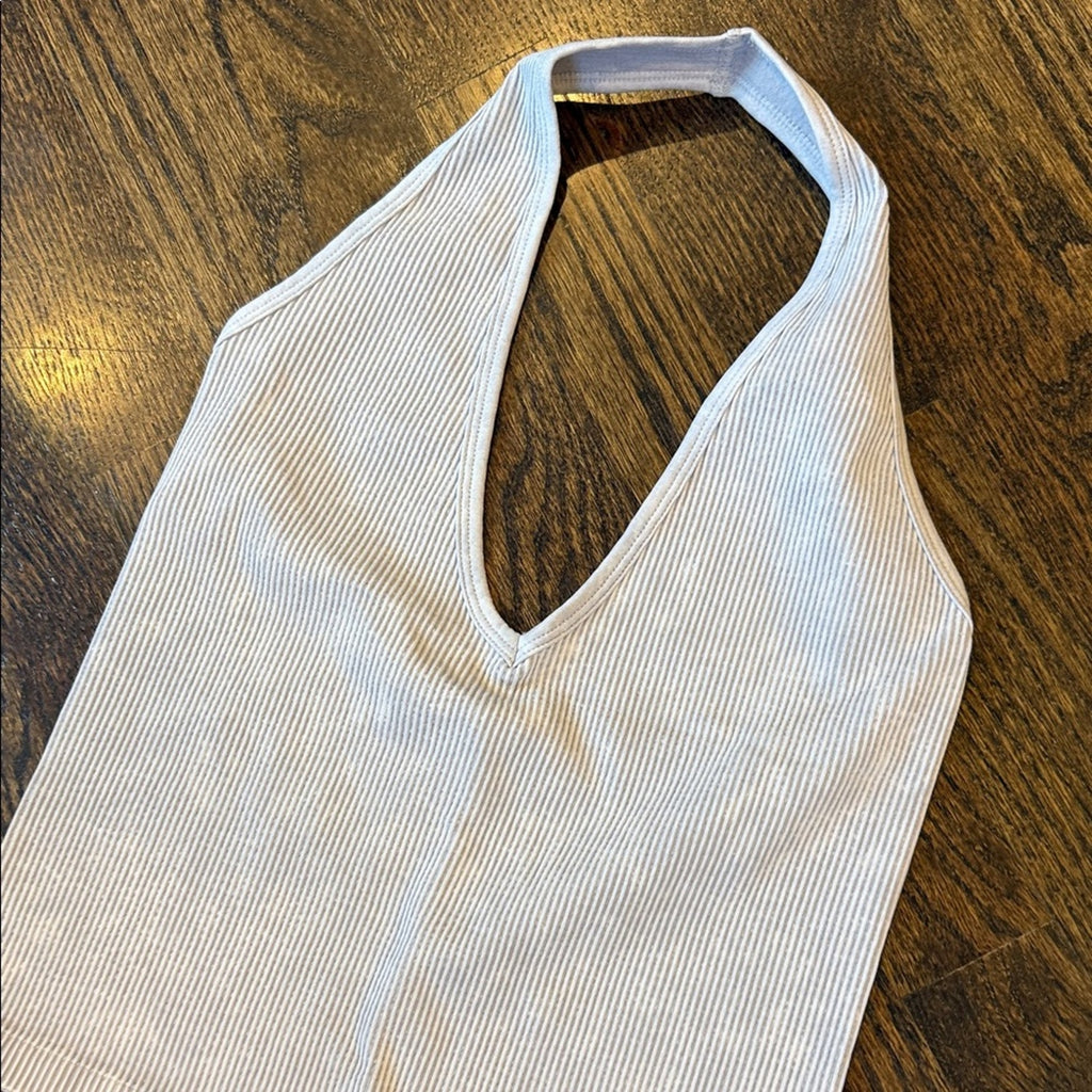 ladies Gray Ribbed Halter Top medium / large stretchy  nwot