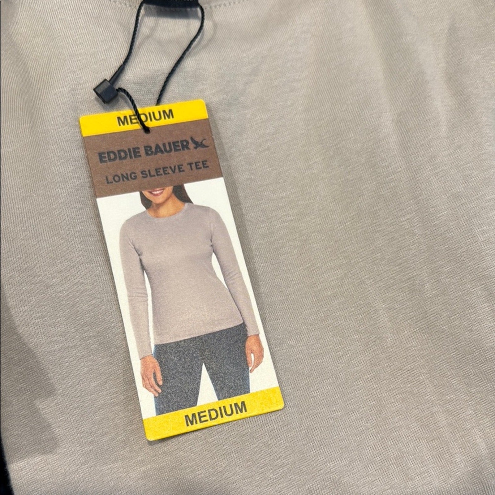 Eddie Bauer Gray Fitted T-Shirt long sleeve tan Medium NEW