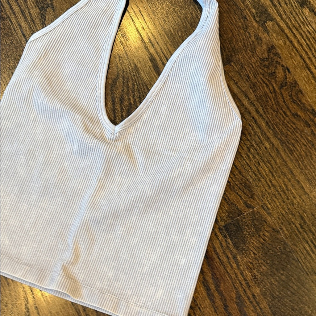 ladies Gray Ribbed Halter Top medium / large stretchy  nwot