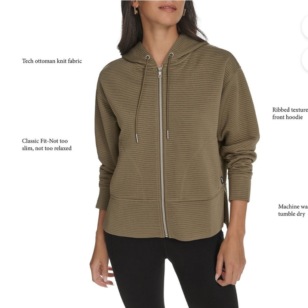 DKNY Women’s Utility Full Zip Hoodie Sweatshirt Olive Green Size XL NWT