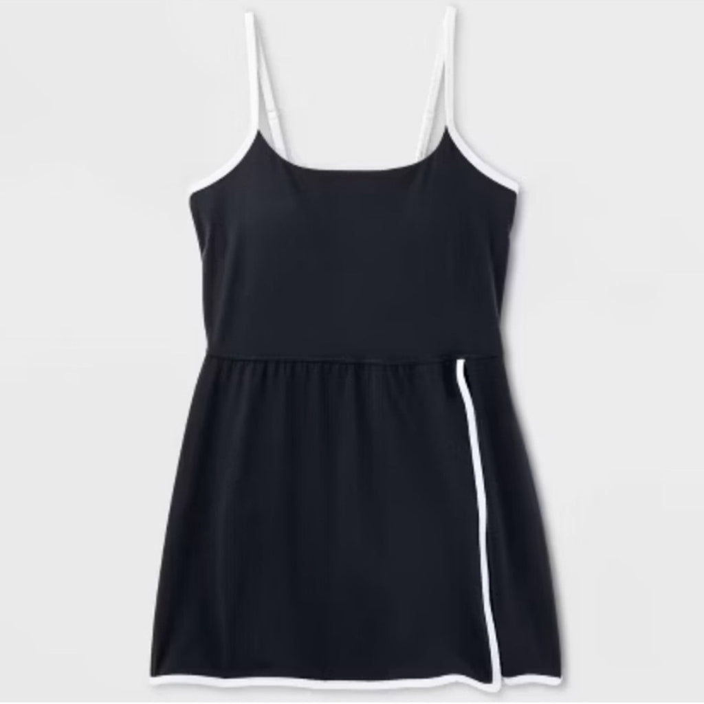 All in Motion Black Dress  with skort shorts White Trim Athletic Medium NEW