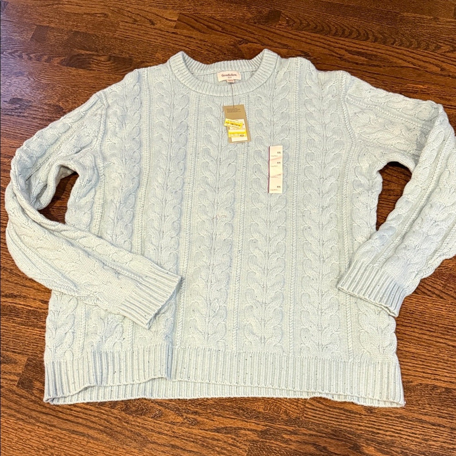 Goodfellow & co Men’s powder blue crew cable sweater Light Blue Cable Knit Sweater XXL NEW