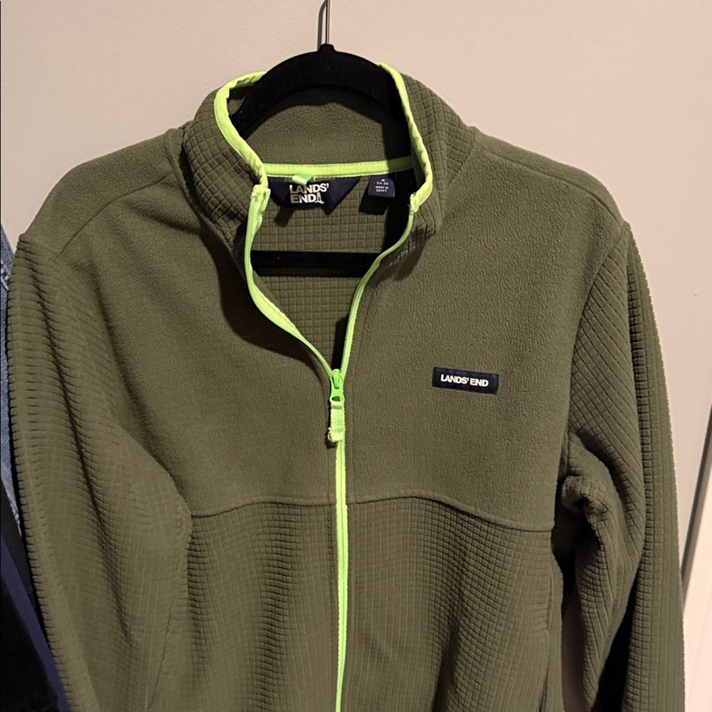 Lands' End men’s small Olive Green Fleece Jacket fleece Preloved condition