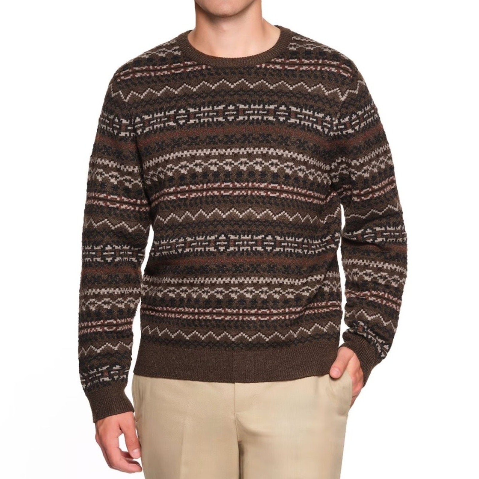 Lands' End Men's Dark Brown Patterned Crewneck Sweater XXL NEW