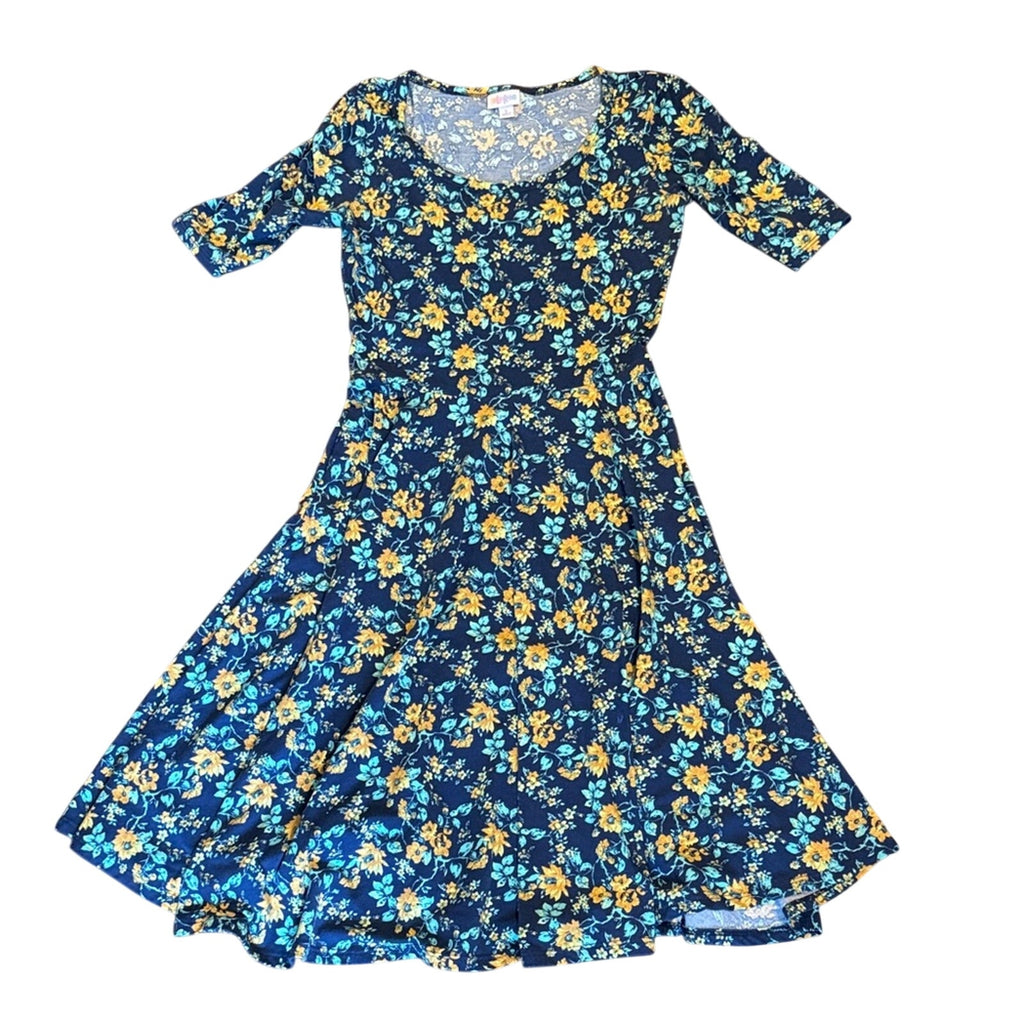 Lularoe Floral Blue A line dress  woman’s small fits medium  Dress