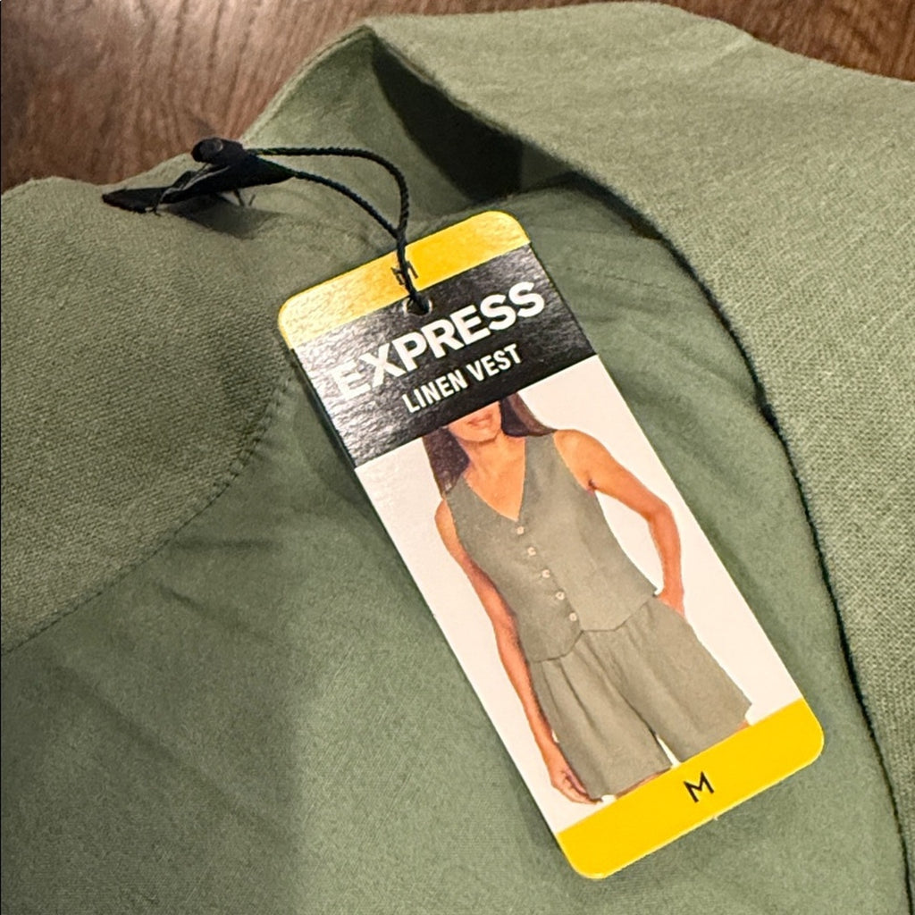 Express Women’s Linen Vest Dress Medium Olive Green NWT