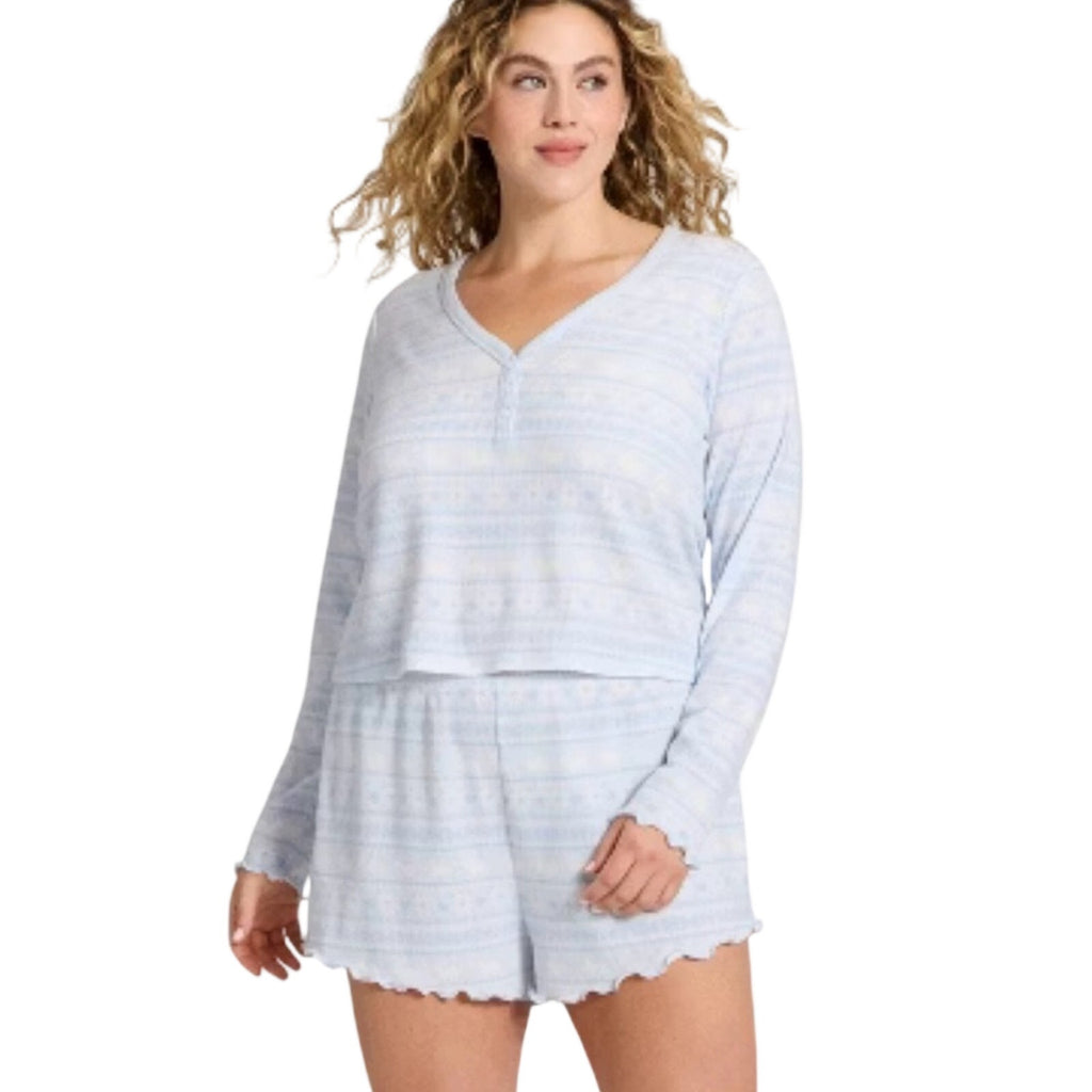 Wild fable Cozy pajama set L top XL bottom Blue Patterned bunny NEW