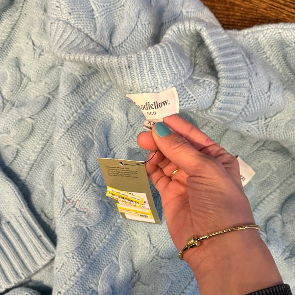 Goodfellow & co Men’s powder blue crew cable sweater Light Blue Cable Knit Sweater XXL NEW