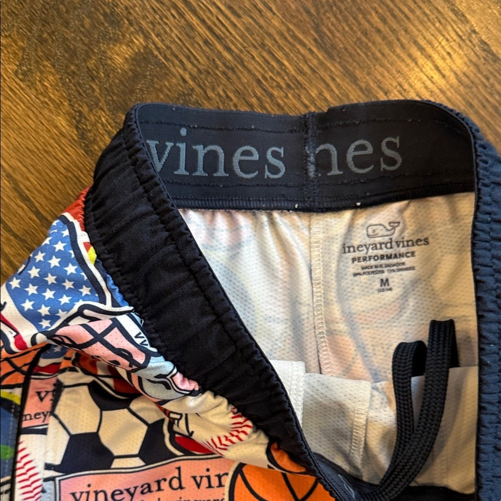 Vineyard Vines Kids' Sports Print Shorts in Red, Blue, and Orange