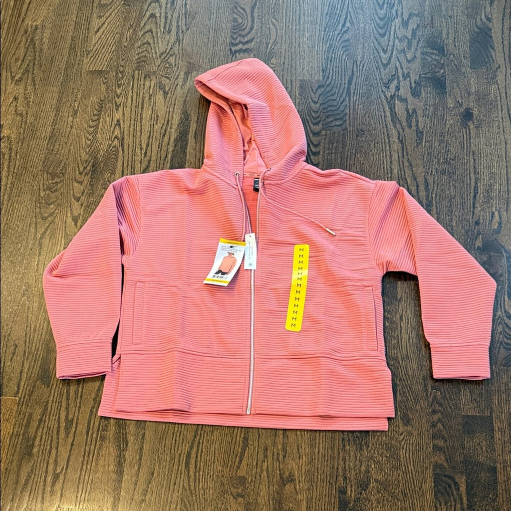 DKNY Pink Textured Zip-Up Hoodie Jacket – Women’s Medium – New With Tags