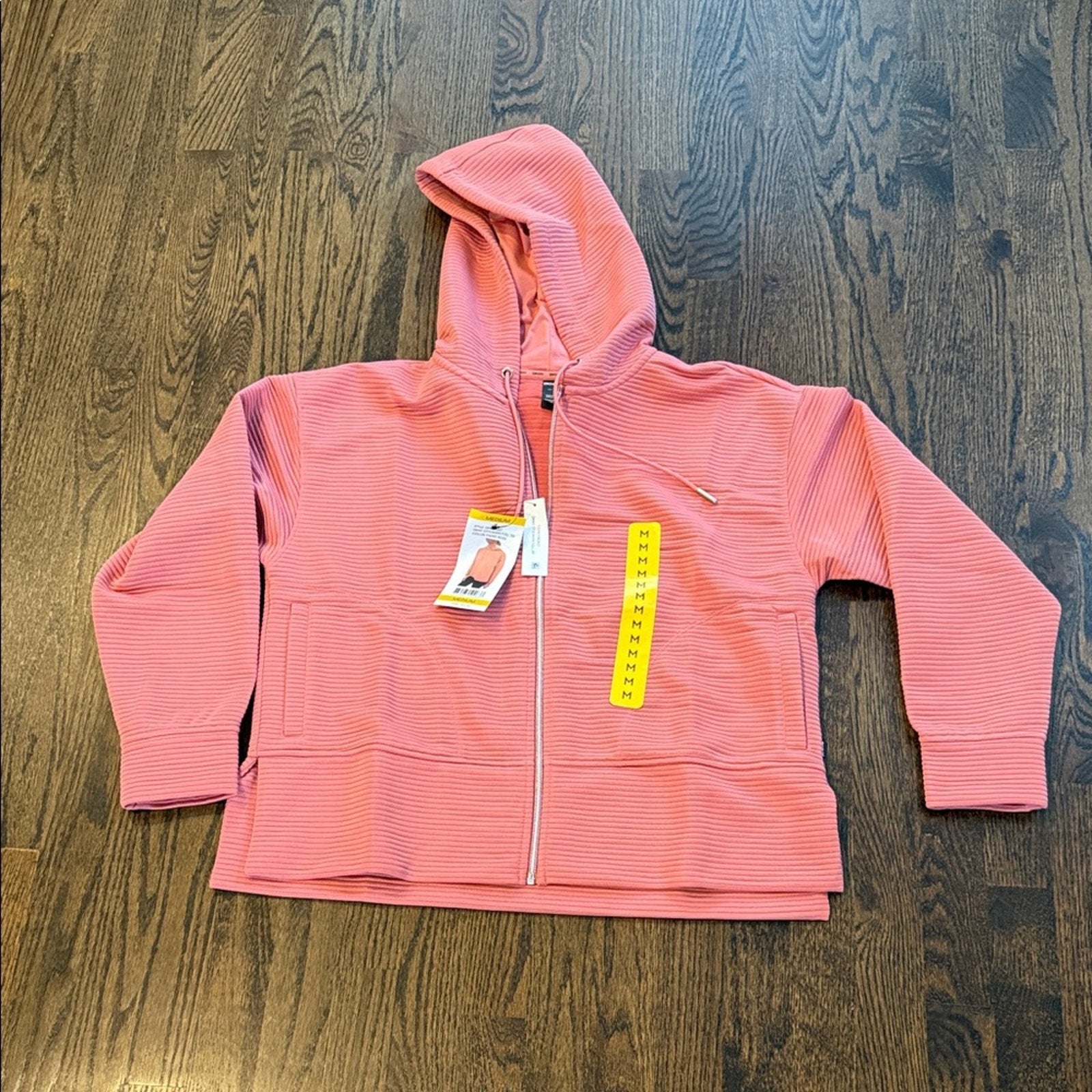 DKNY Pink Textured Zip-Up Hoodie Jacket – Women’s Medium – New With Tags
