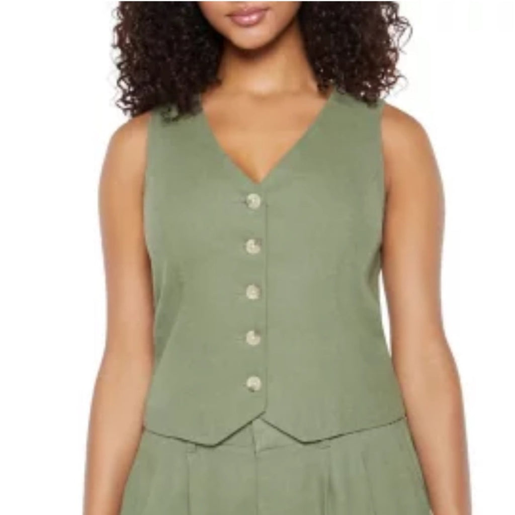 Express Women’s Linen Vest Dress Medium Olive Green NWT