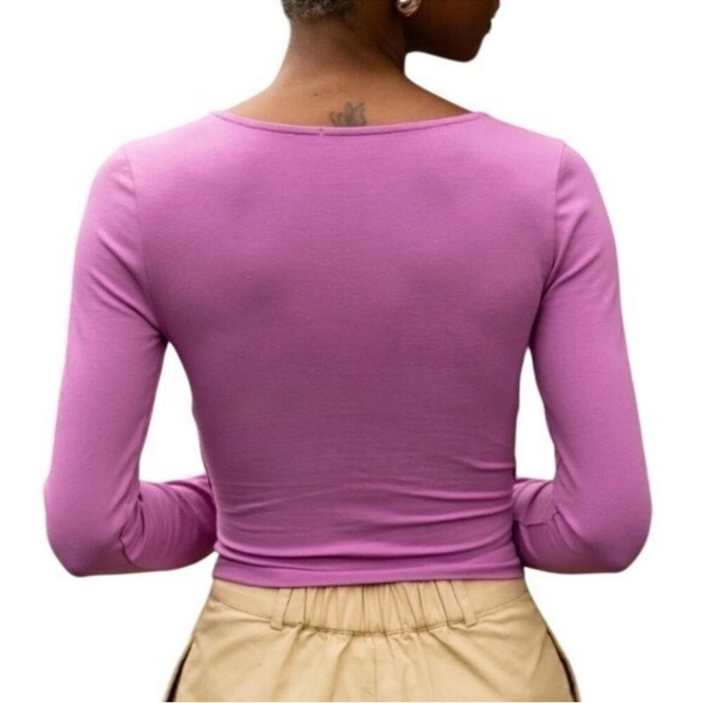 The drop small crop top  Pink Long Sleeve Blouse NEW