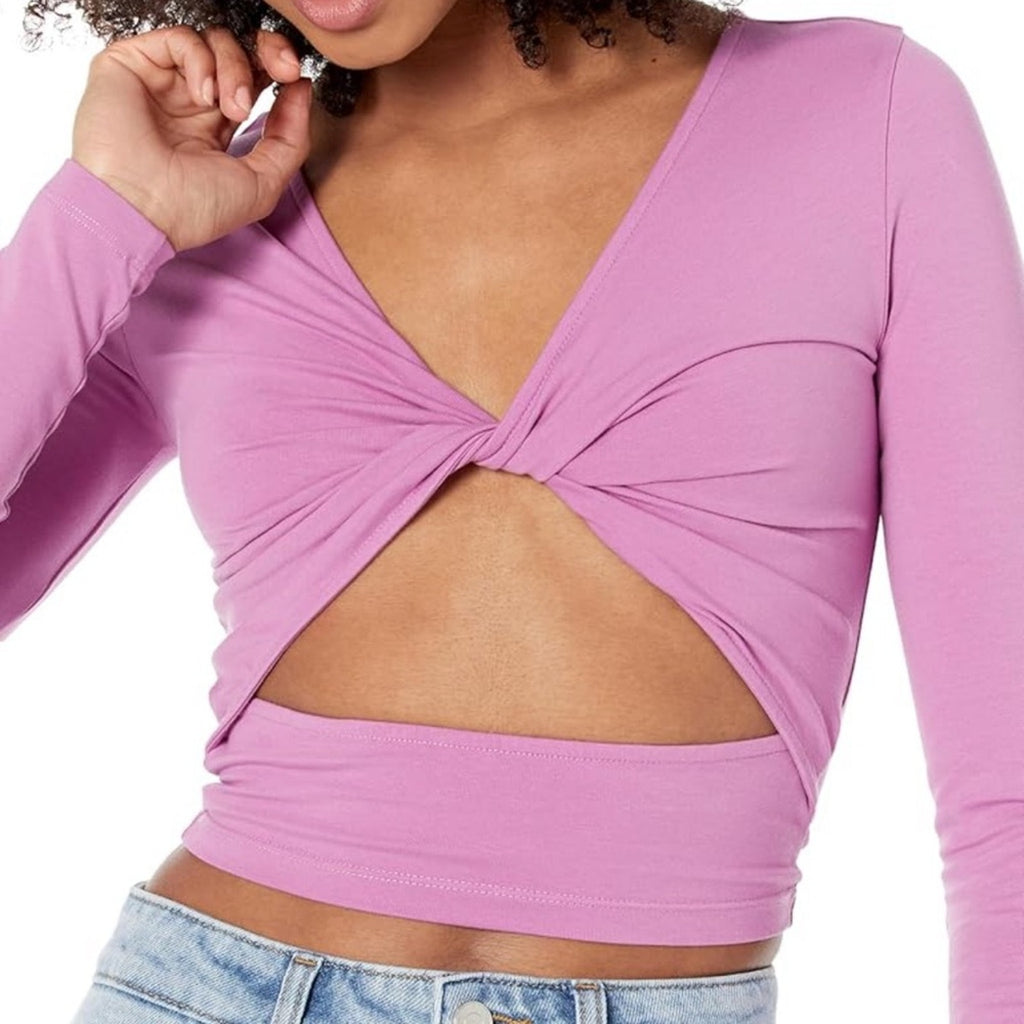 The drop small crop top  Pink Long Sleeve Blouse NEW