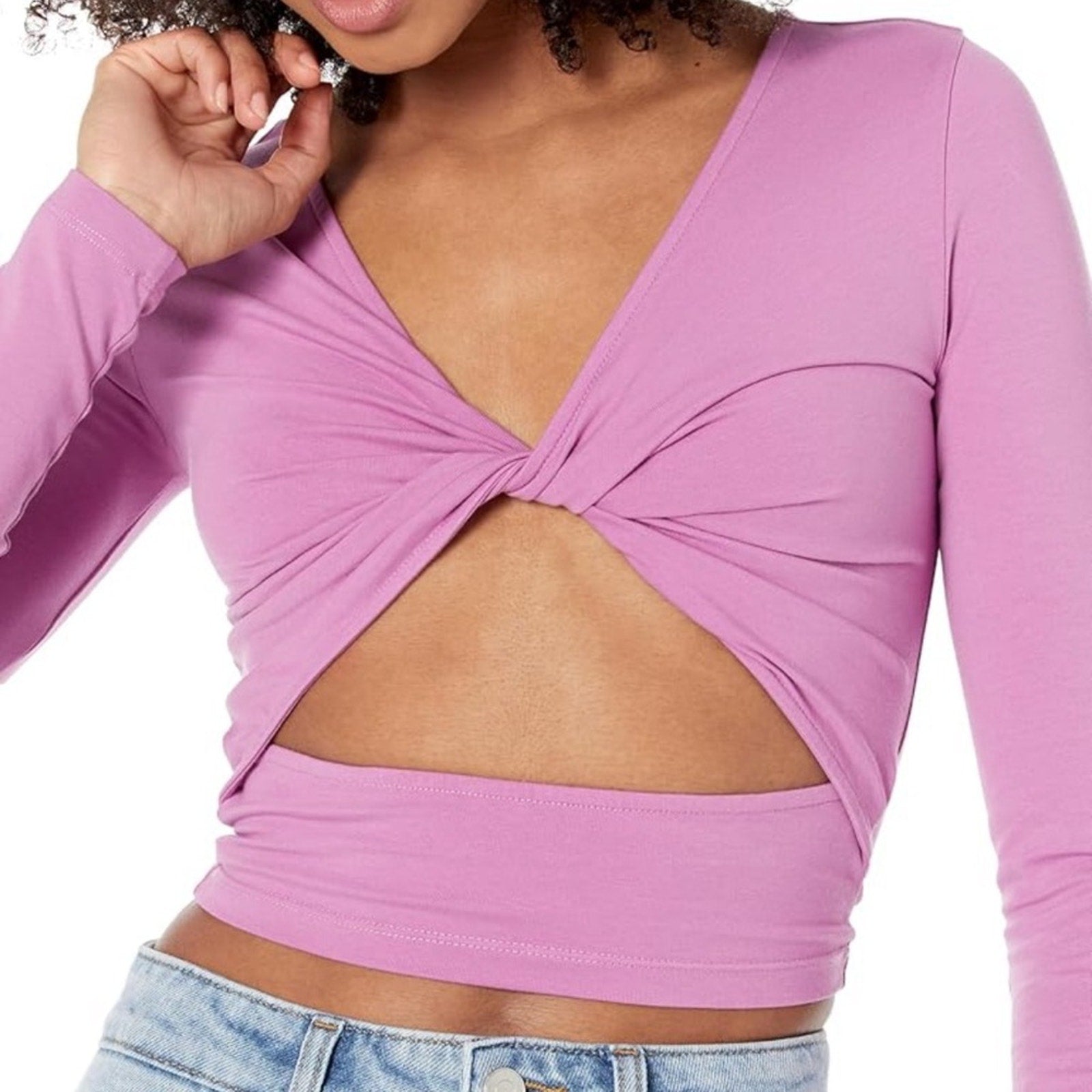 The drop small crop top  Pink Long Sleeve Blouse NEW