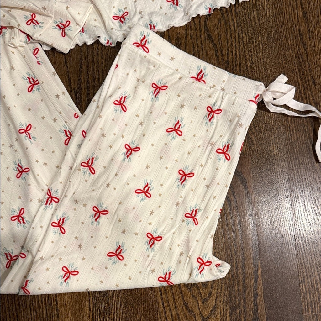 Loft woman’s Cream Pajamas with Red Bow Print XL NEW