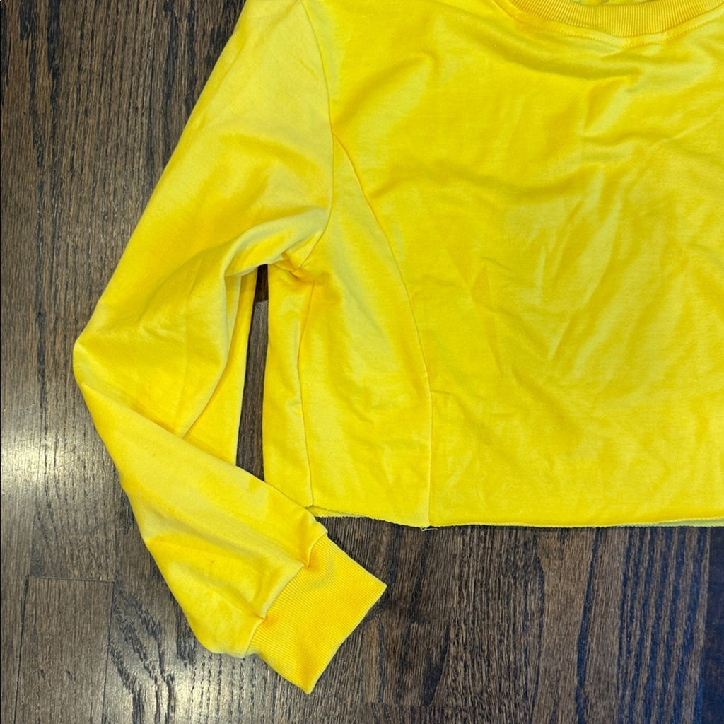 Women’s Yellow Long Sleeve Crop Top Size Large Workout Casual NWT
