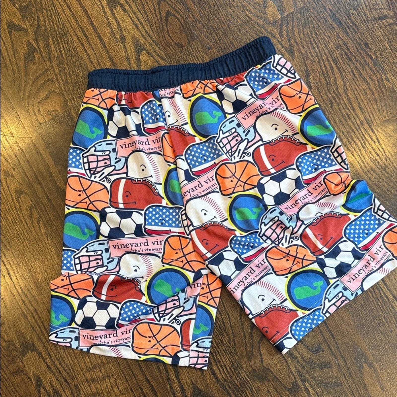 Vineyard Vines Kids' Sports Print Shorts in Red, Blue, and Orange