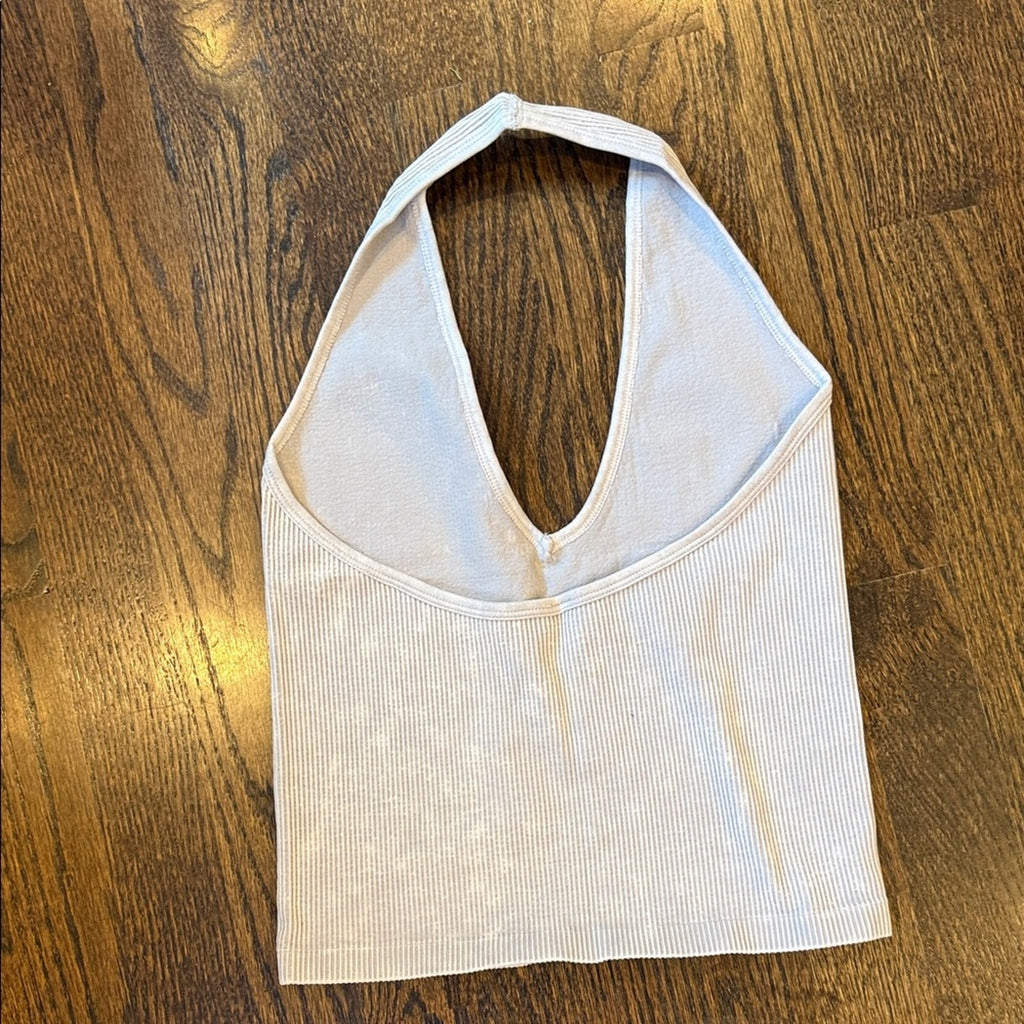 ladies Gray Ribbed Halter Top medium / large stretchy  nwot