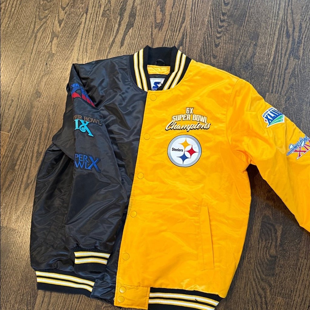 STARTER Black and Yellow Super Bowl Puffer men’s large Jacket Steelers NEW