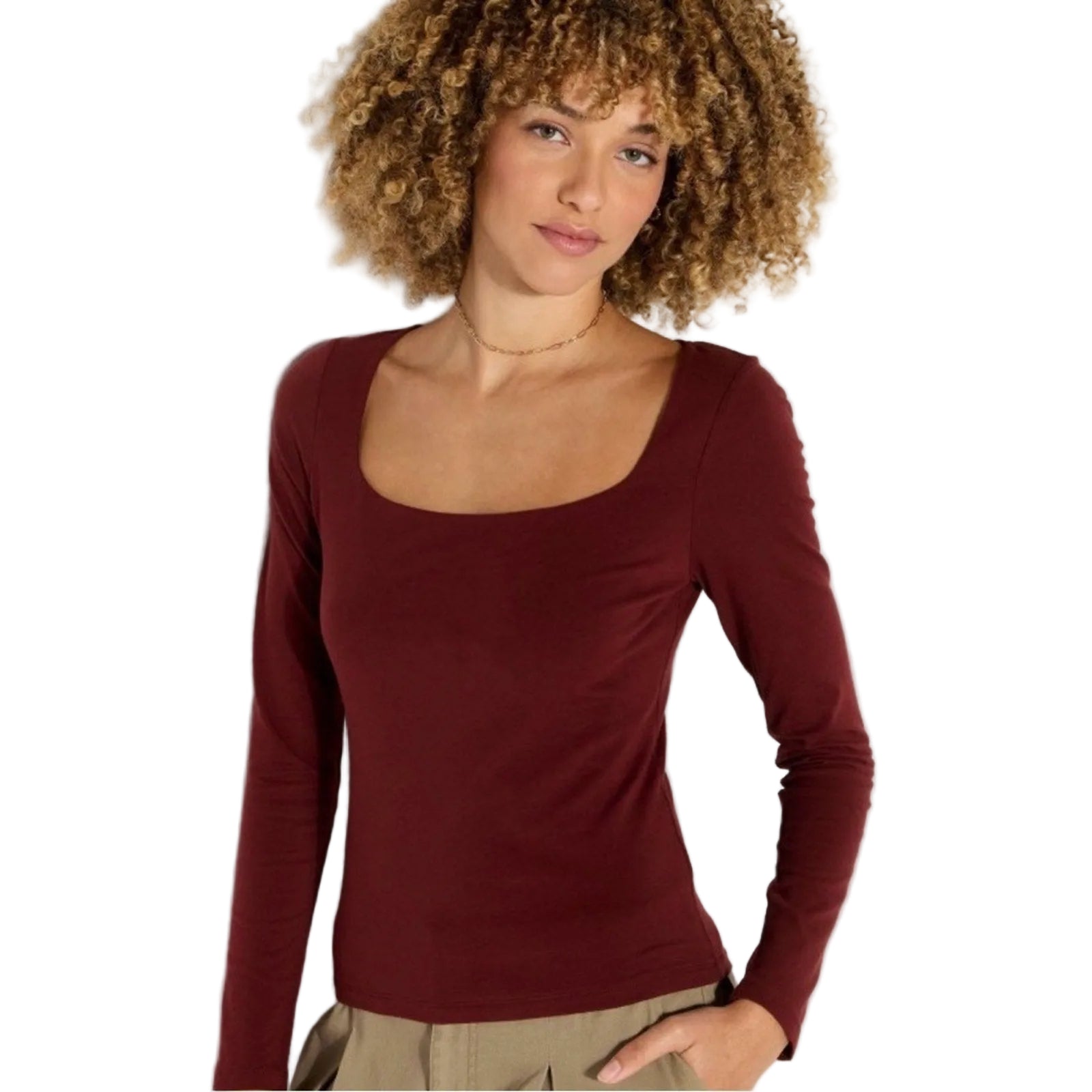 wild fable Women's Long Sleeve Top in Burgundy xl