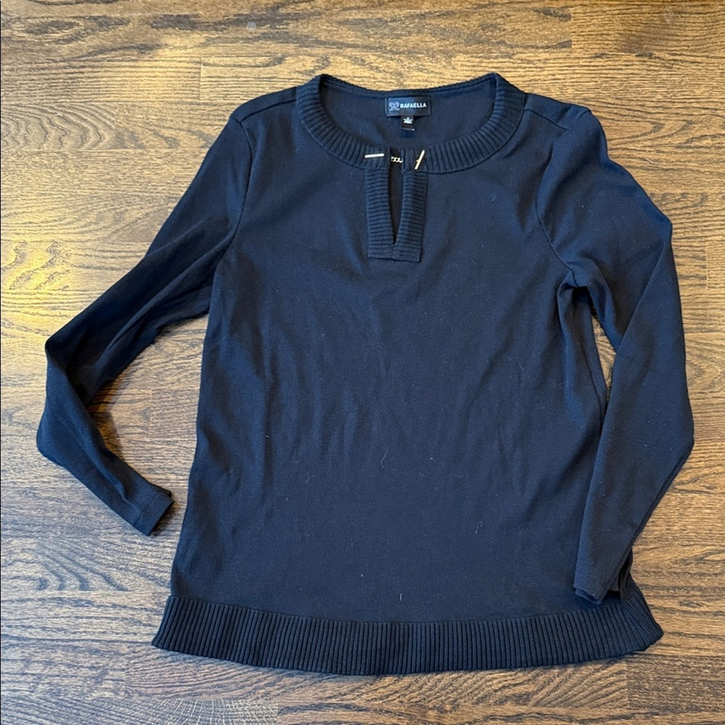 Rafaella Black Ribbed Long Sleeve Blouse Top Women’s Size Small