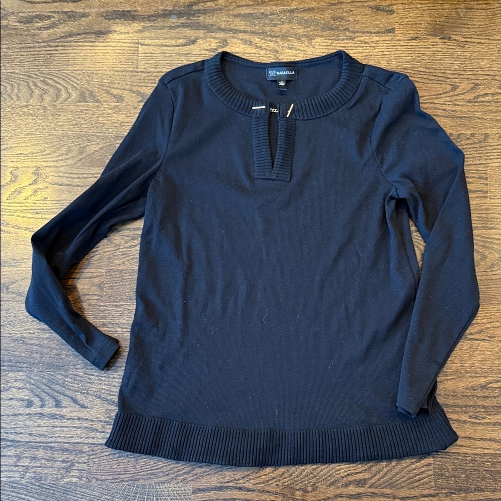 Rafaella Black Ribbed Long Sleeve Blouse Top Women’s Size Small