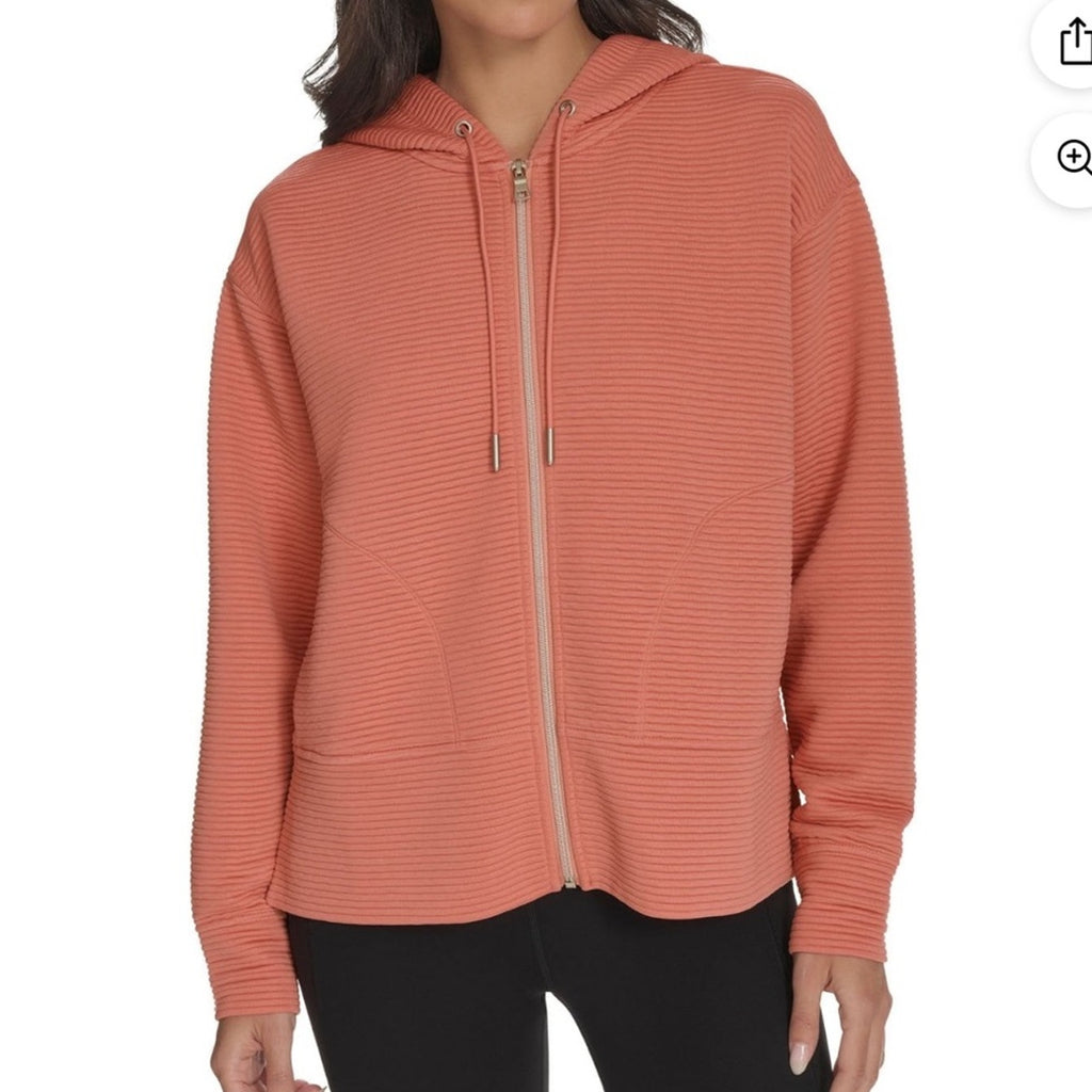 DKNY Pink Textured Zip-Up Hoodie Jacket – Women’s Medium – New With Tags