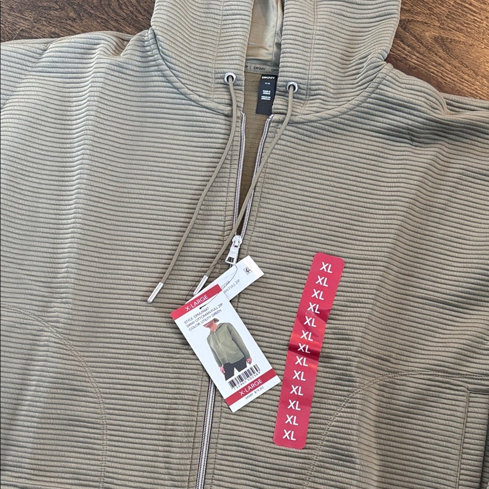 DKNY Women’s Utility Full Zip Hoodie Sweatshirt Olive Green Size XL NWT