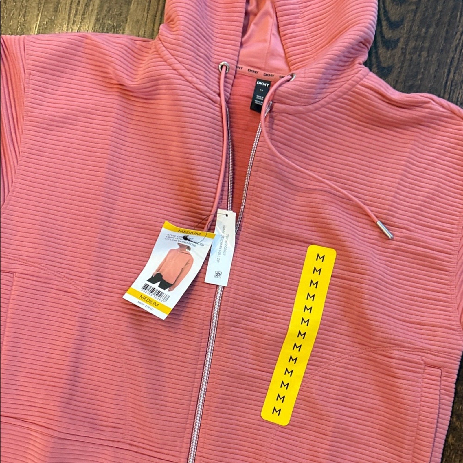 DKNY Pink Textured Zip-Up Hoodie Jacket – Women’s Medium – New With Tags