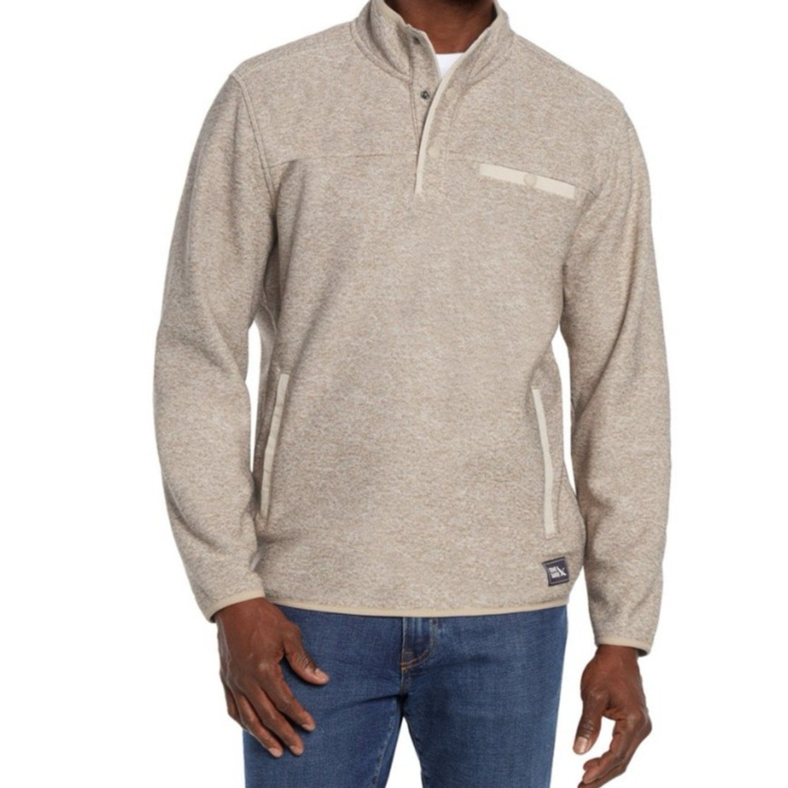Eddie Bauer Men’s Tan Quarter Button Pullover Sweater Size M New With Tags