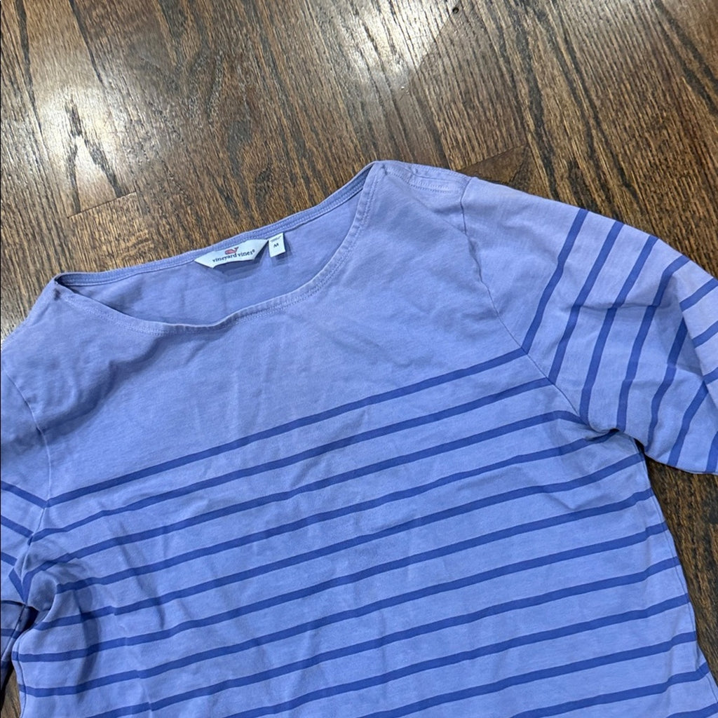 Vineyard Vines Blue Striped Knit Shift Dress 3/4 Sleeve Size Medium
