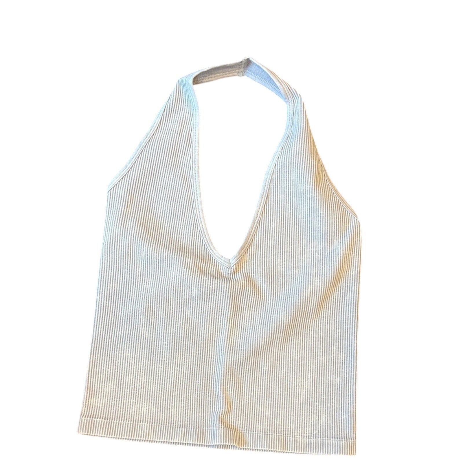 ladies Gray Ribbed Halter Top medium / large stretchy  nwot