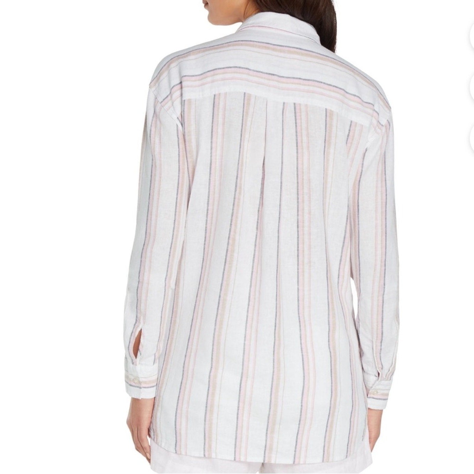 GAP Women’s Linen Button Down Shirt Pink White Striped Long Sleeve Medium New
