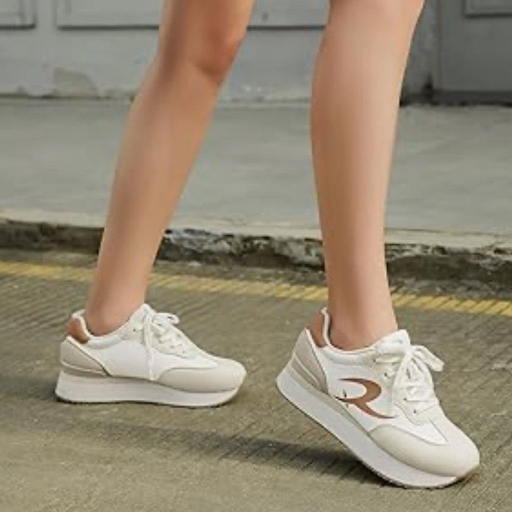 Cream & Tan Platform Sneakers Women’s Size 10 Comfortable Casual Shoes NWT
