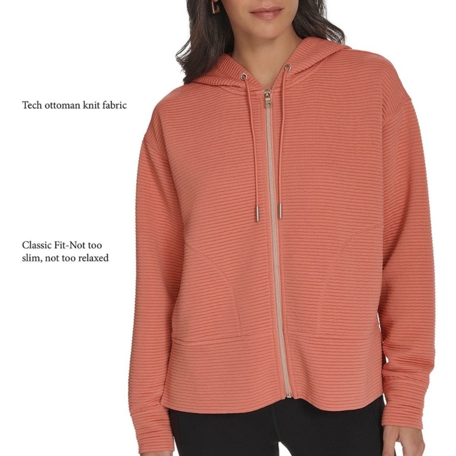 DKNY Pink Textured Zip-Up Hoodie Jacket – Women’s Medium – New With Tags