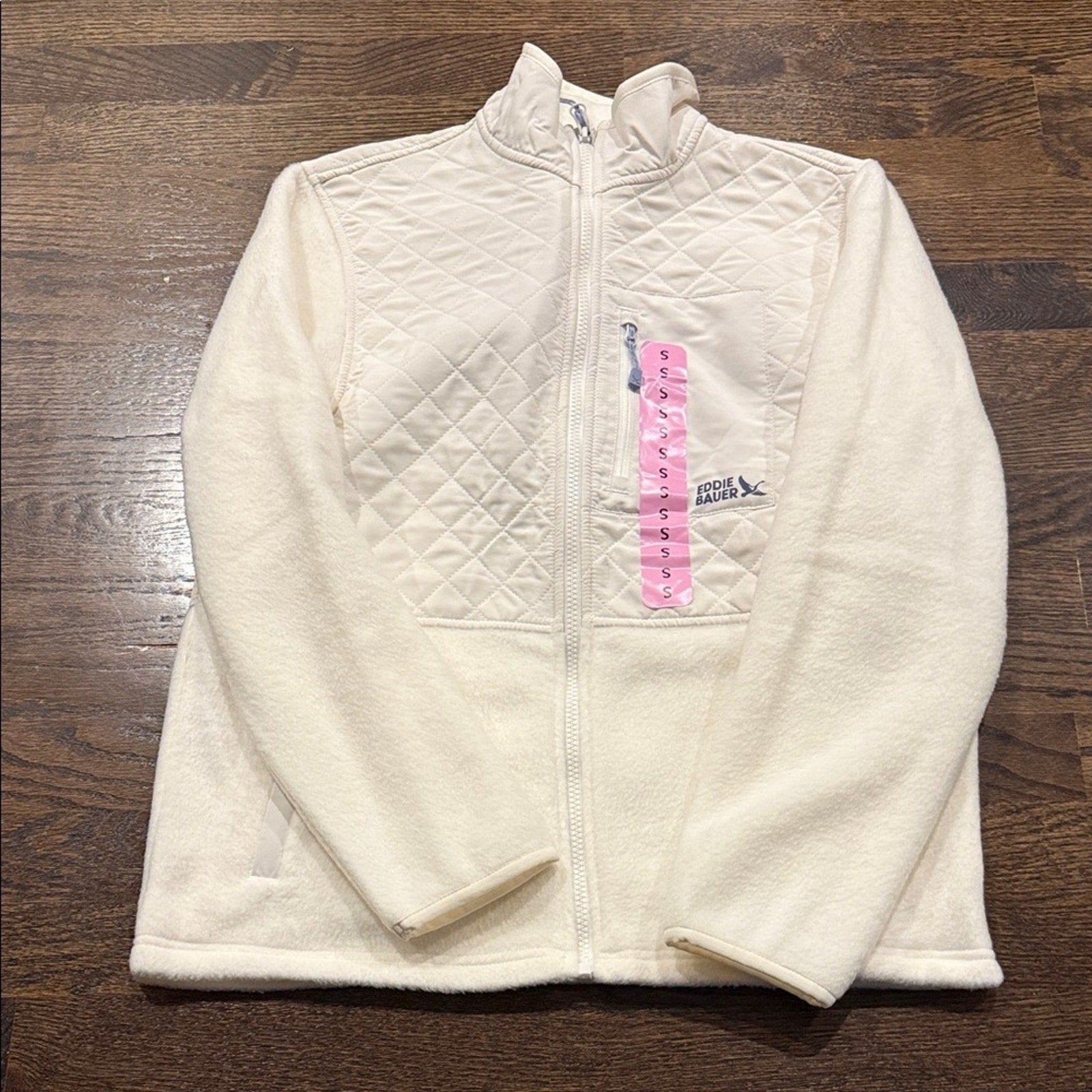 Eddie Bauer Cream Quilted Fleece Ziip up size small NWT